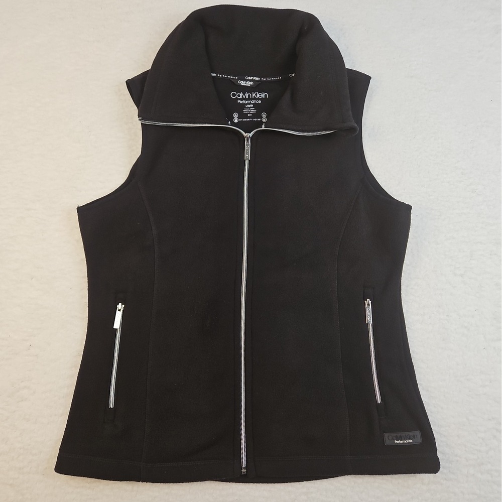 Calvin Klein Performance Fleece Vest Womens Large Sleeveless High Collar Black - Picture 2 of 10